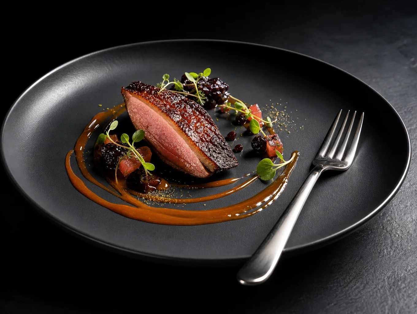 Elegant amuse-bouche served on a small brass plate