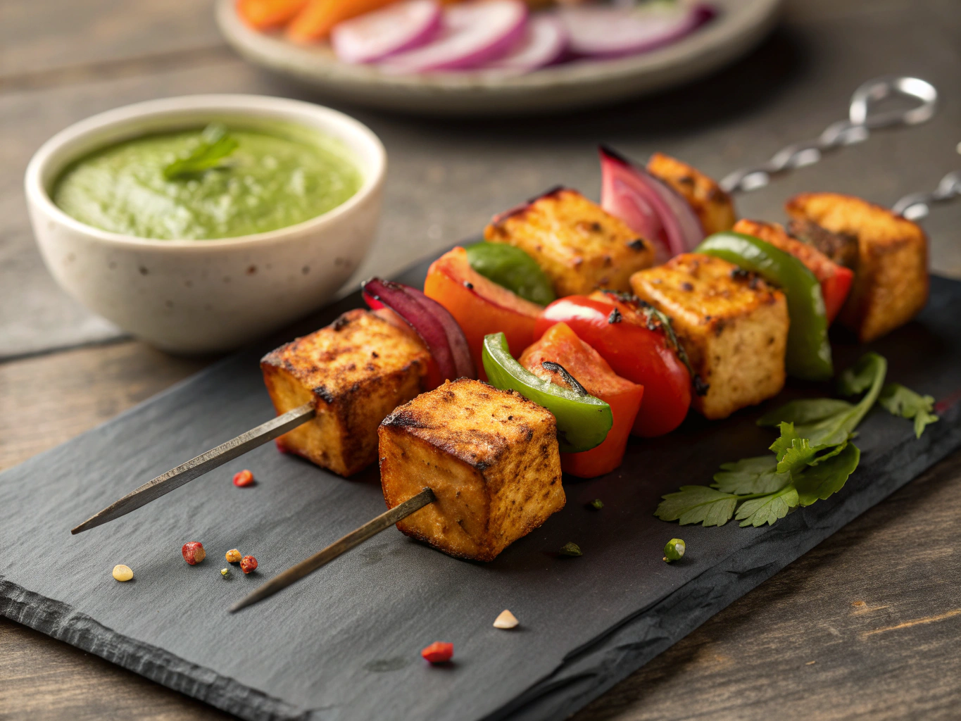 Spiced paneer tikka masala with fresh herbs