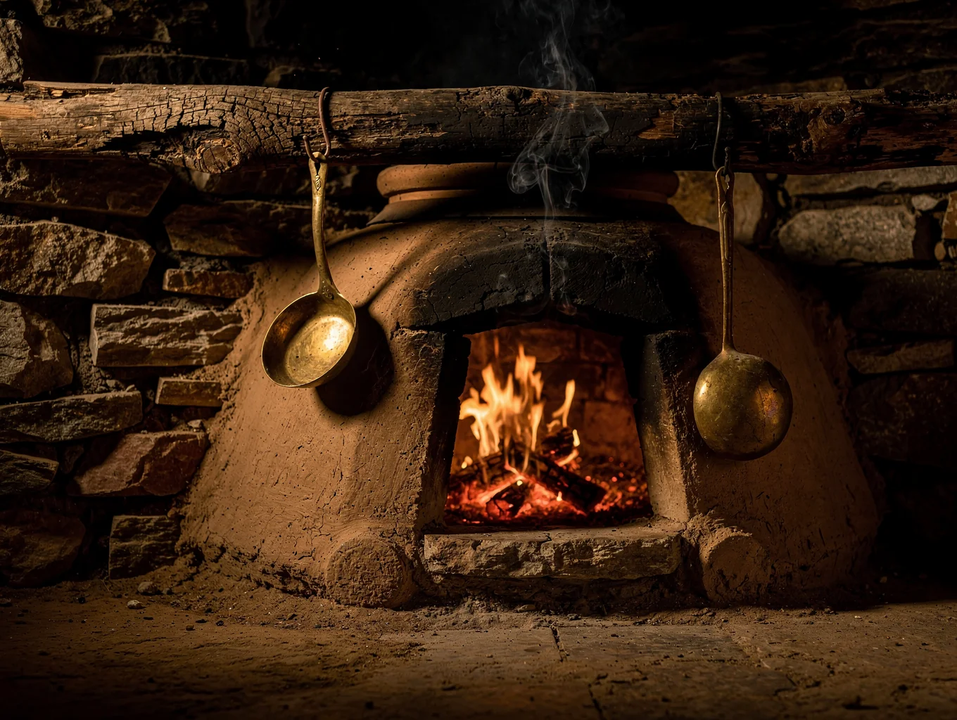 Traditional clay tandoor oven with glowing embers